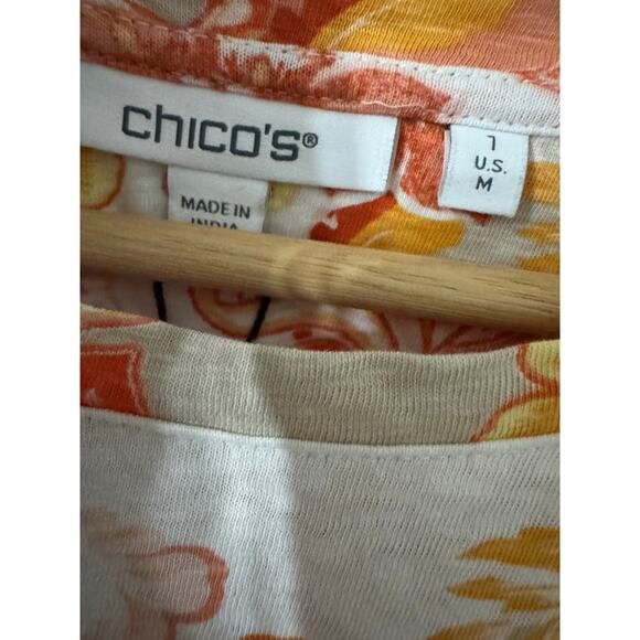 Chico's Floral Knot Front Tee in Smokey Taupe Size Medium - Picture 4 of 4